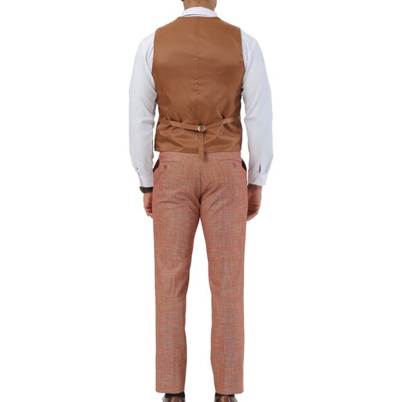 Orange Textured Windowpane Peak Lapel 3 Piece Stacy Adams Men's Suit - Picture 2 of 3